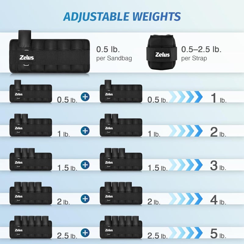 ZELUS 1 Pair Adjustable Ankle Weights, 2 4 6 8 10 lb Modularized Leg Weight Straps for Women Men, Weighted Ankle Weight Set with Removable Sandbags, 1-5 lb per Ankle Strap for Gym Yoga Jogging Walking - Image 5